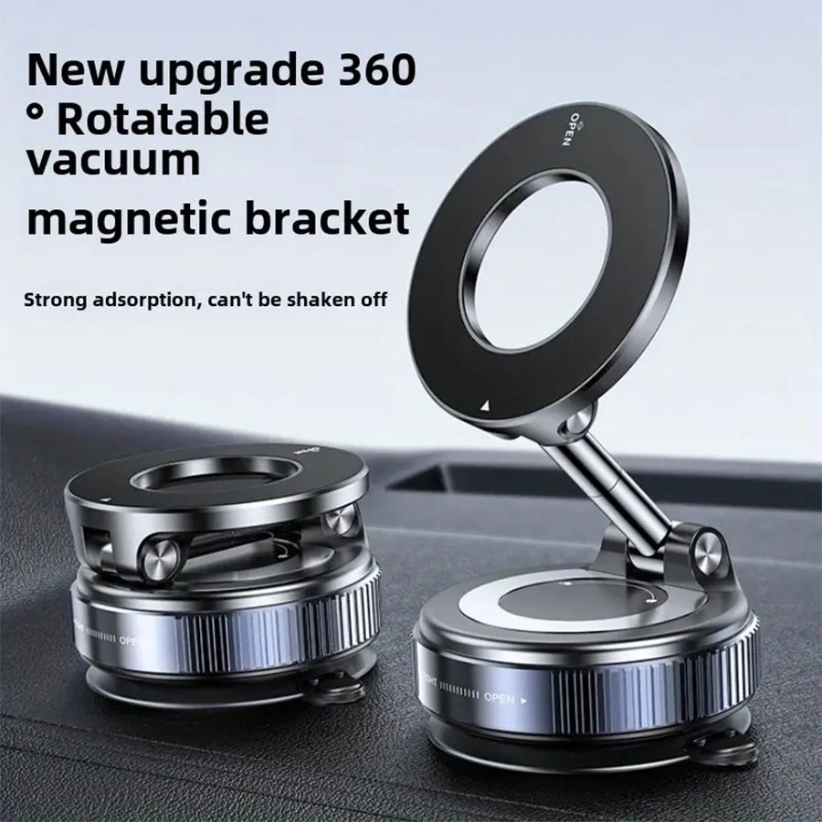 Upgraded Aluminum Alloy Vacuum Magnetic Car Phone Holder with 360° Rotation & Foldable Design Strong Magnetic Absorption