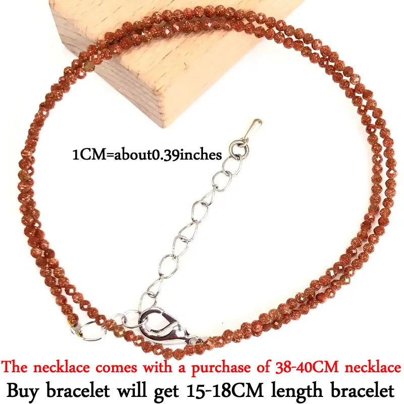 Small Natural Stone Bead Necklace Bracelet for Women,Zircon tourmaline pearl Necklace with , Reki Clavicle Chain, Choker, 2-3mm