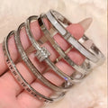 Yupsk 5Pcs/set Silver Color Stainless Steel Bracelet Shiny Zircon Inlaid Stackable Bangles Female Jewelry Gift