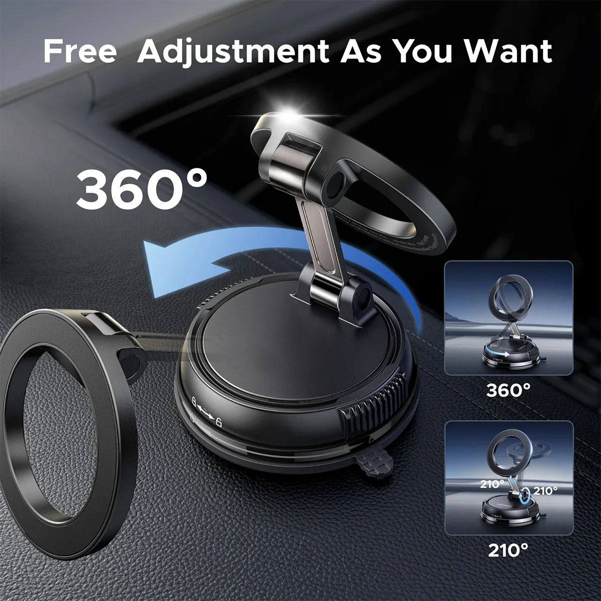 Upgraded Aluminum Alloy Vacuum Magnetic Car Phone Holder with 360° Rotation & Foldable Design Strong Magnetic Absorption
