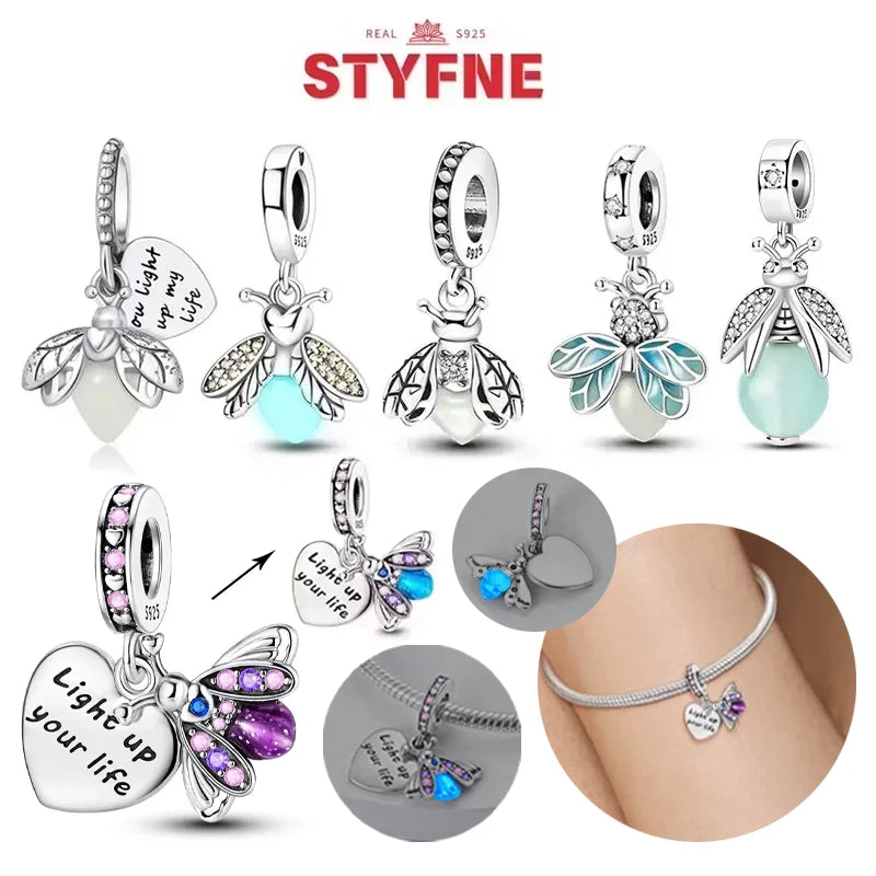 S925 Silver Glow-in-the-dark Firefly Charm Pendant Fit Original Charms Bracelet Gift Beads for Women Diy Fine Jewelry Gifts