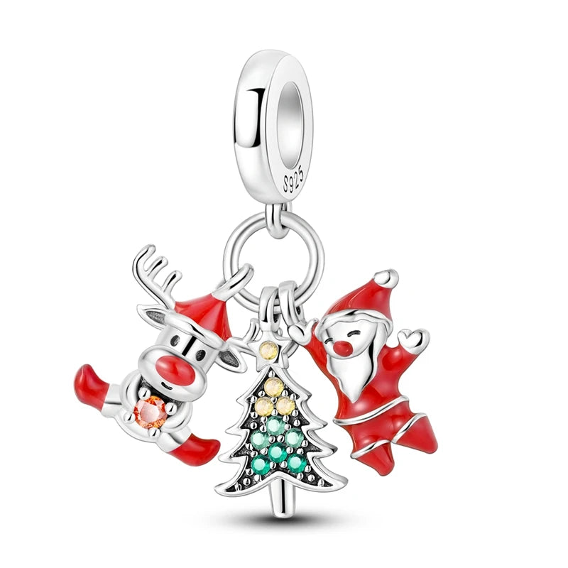 Christmas Charm Bead Pendant 925 Sterling Silver Christmas Elk Snowman Santa Claus Charm Fit Original Bracelet Women DIY Jewelry