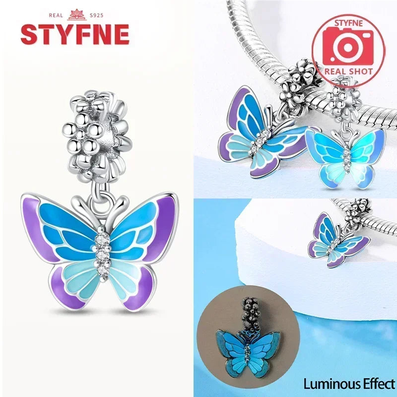 S925 Silver Glow-in-the-dark Firefly Charm Pendant Fit Original Charms Bracelet Gift Beads for Women Diy Fine Jewelry Gifts
