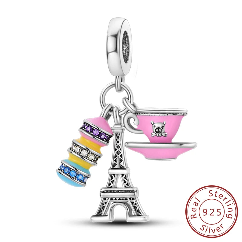 Original Charms Bead 925 Sterling Silver Paris Tower Car Map Castle Travel Charms Fit Pendant Bracelets Women DIY Jewelry Making
