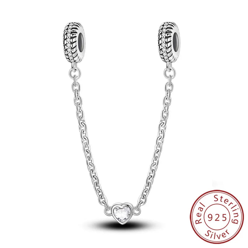 Safety Chain Charms Fit Original 925 Sterling Silver Charms Beads Moon Star Butterfly Heart Safety Chain for Women Jewelry Gift