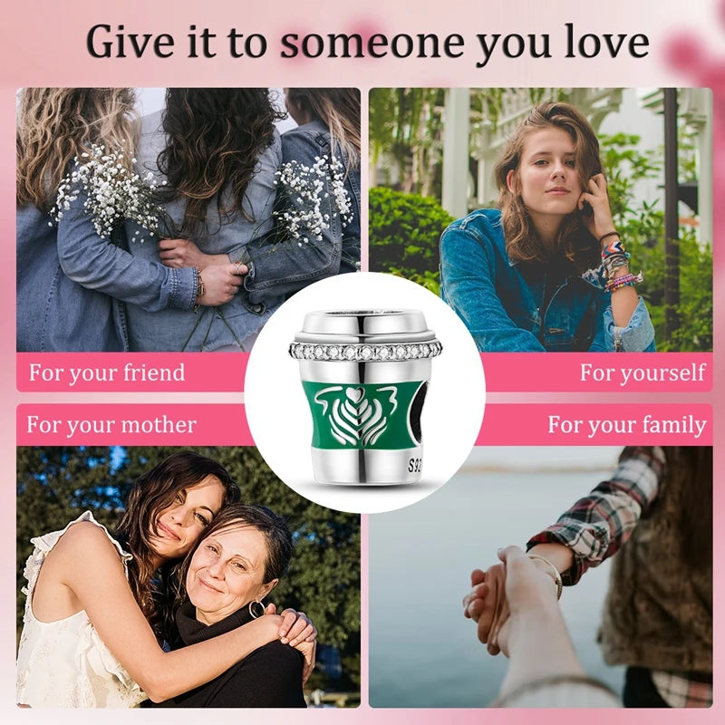 Fit Original 925 Sterling Silver Charms Beads Wine Glass Coffee Cup Charms Pendant For Women Bracelet Charms DIY Jewelry Gift