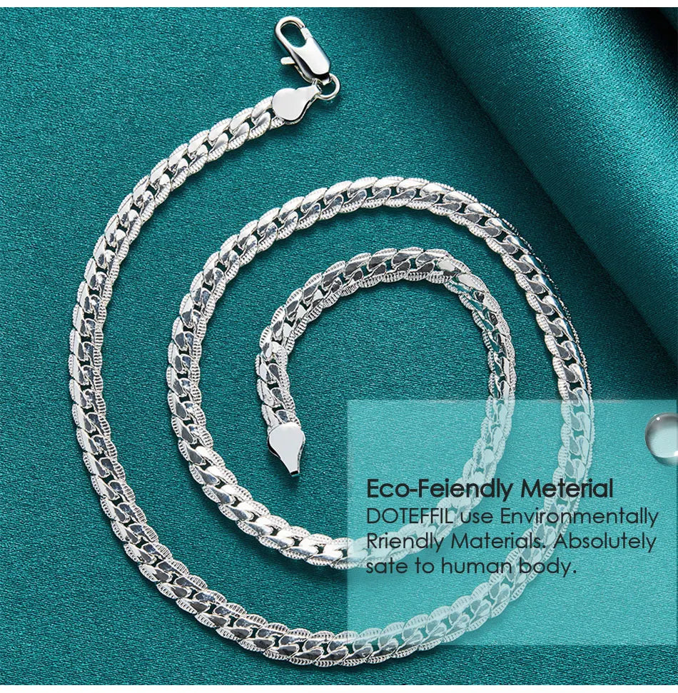 DOTEFFIL 925 Sterling Silver 6mm Side Chain 16/18/20/22/24 Inch Necklace For Woman Men Fashion Wedding Engagement Jewelry Gift