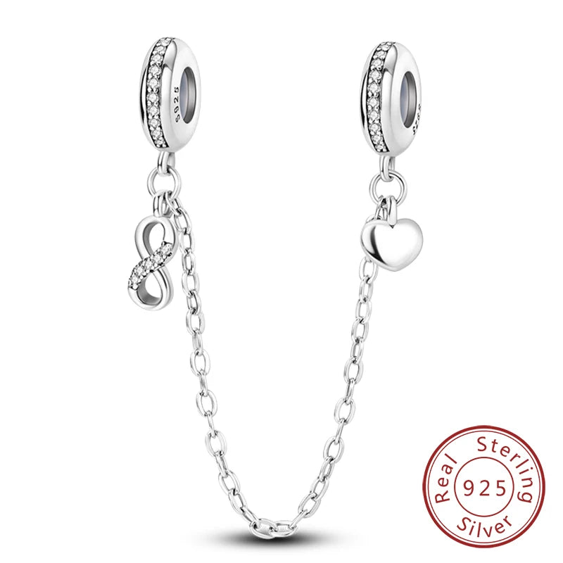 Safety Chain Charms Fit Original 925 Sterling Silver Charms Beads Moon Star Butterfly Heart Safety Chain for Women Jewelry Gift