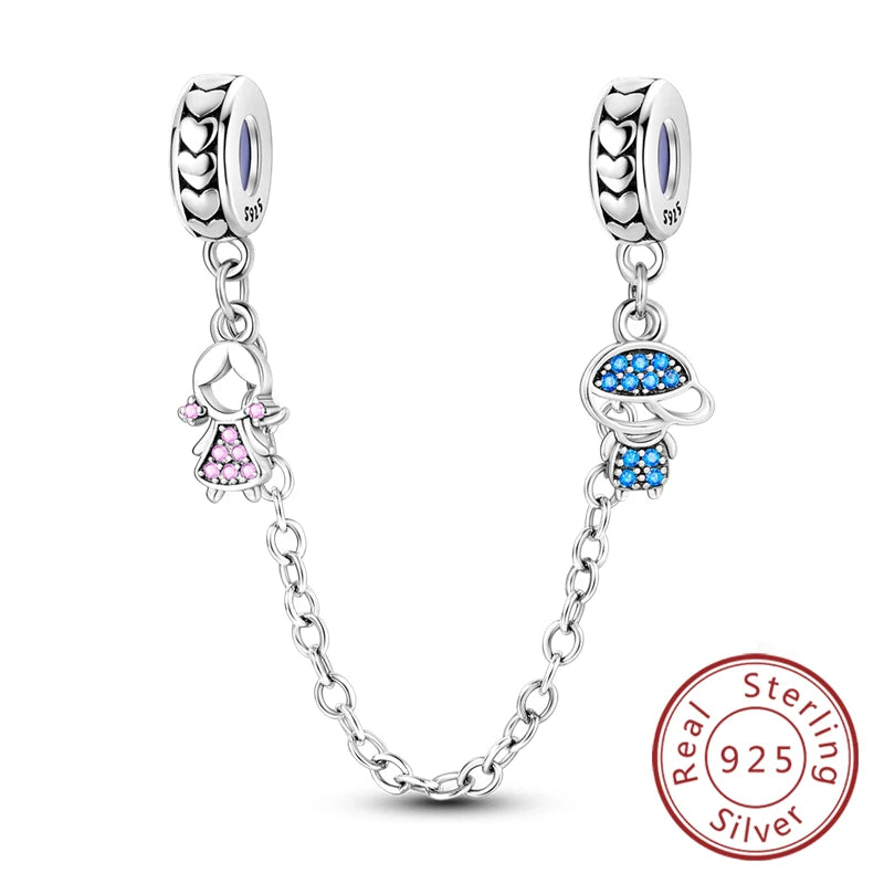 Safety Chain Charms Fit Original 925 Sterling Silver Charms Beads Moon Star Butterfly Heart Safety Chain for Women Jewelry Gift