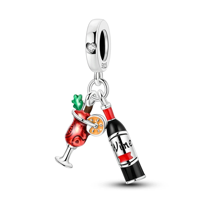 New 925 Sterling Silver Charms Bead Red Cherry Strawberry Love Heart Charm Fit Original Bracelet Pendant DIY Jewelry For Women