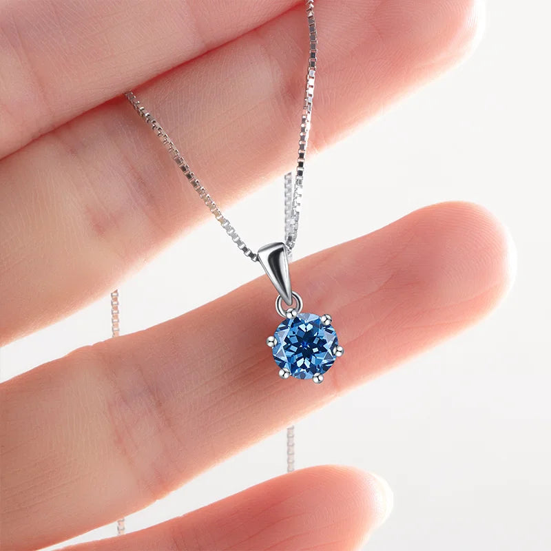 JoyceJelly 1 CT Real Moissanite Pendant Necklace For Women Royal Blue Color Moissanite 925 Sterling Silver Wedding Fine Jewelry