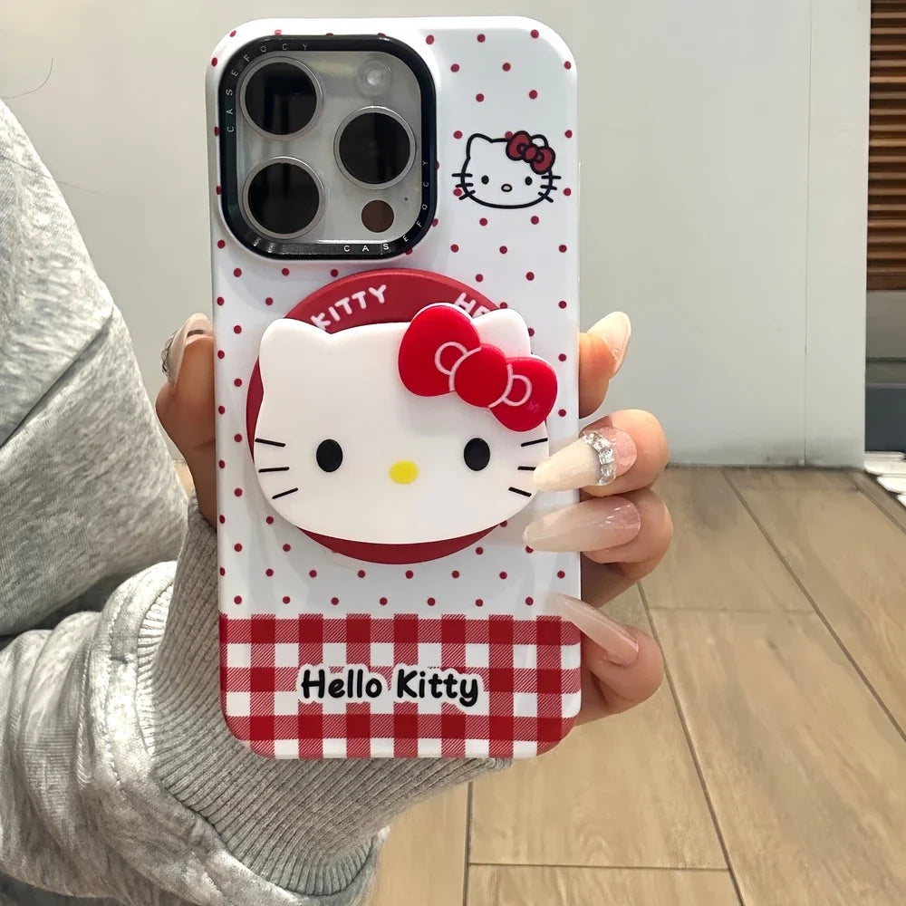 Cute Cartoon Magnetic Holder Magsafe Wireless Charge Phone Case For iPhone 17 16 15 14 13 Pro Max Sanrio Hello Kitty Cover