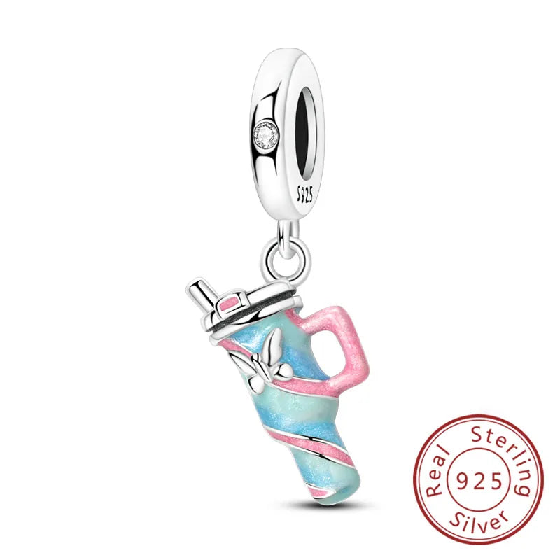 Fit Original 925 Sterling Silver Charms Beads Wine Glass Coffee Cup Charms Pendant For Women Bracelet Charms DIY Jewelry Gift