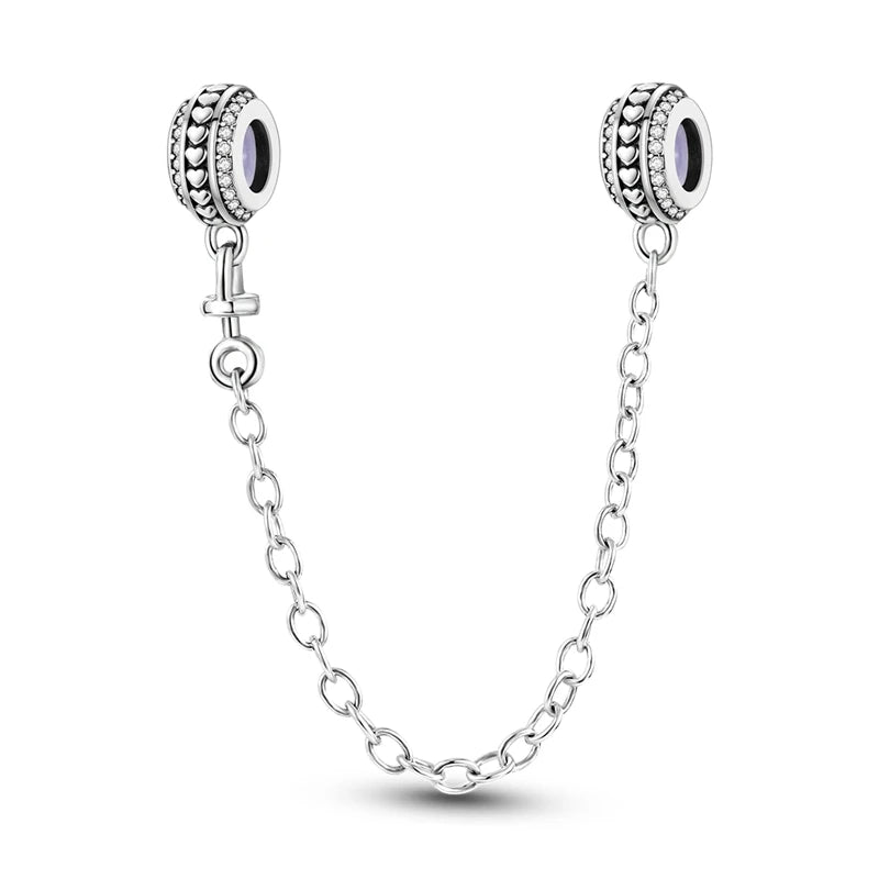 Silver Charm 925 Sterling Silver Clip Charms Safety Chain Charm CZ pave Round Clip Beads Fit Original Bracelet Jewelry Making