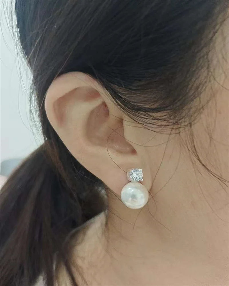 Senlissi-New Fashion Lofty 8-12mm Freshwater Pearl Stud 18k Earrings for Women S925 Sterling Silver Jewelry Girlfriend Gifts