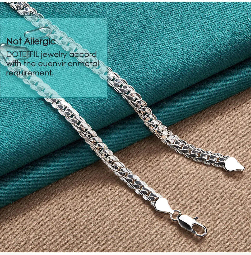DOTEFFIL 925 Sterling Silver 6mm Side Chain 16/18/20/22/24 Inch Necklace For Woman Men Fashion Wedding Engagement Jewelry Gift