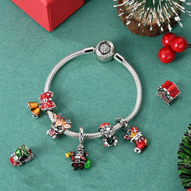 Christmas Charm Bead Pendant 925 Sterling Silver Christmas Elk Snowman Santa Claus Charm Fit Original Bracelet Women DIY Jewelry