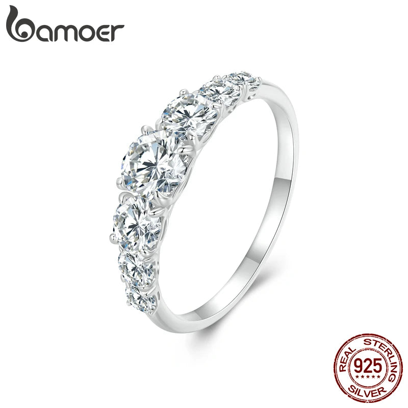 Bamoer Moissanite Ring Heart Setting D Color VVS1 EX Lab Diamond Ring 925 Sterling Silver for Women Engagement Wedding Jewelry