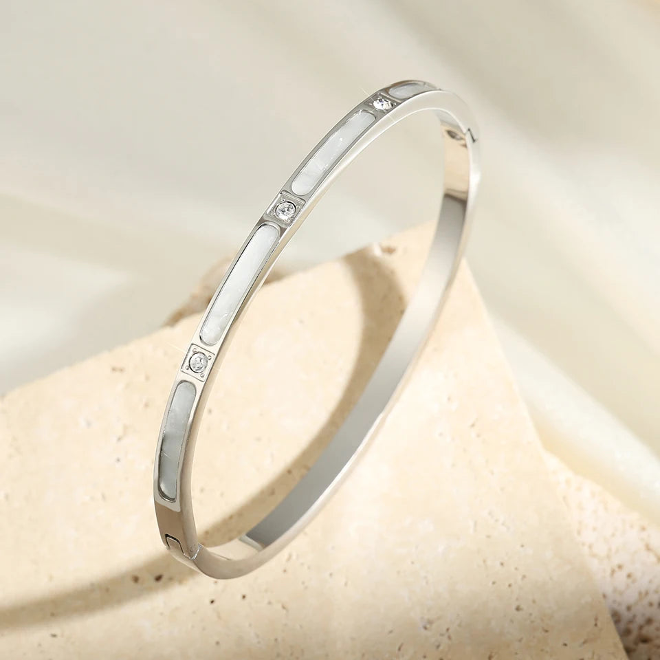 Yupsk 5Pcs/set Silver Color Stainless Steel Bracelet Shiny Zircon Inlaid Stackable Bangles Female Jewelry Gift