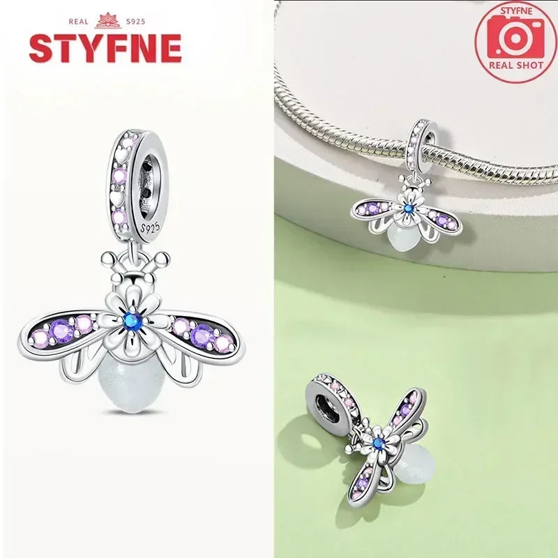 S925 Silver Glow-in-the-dark Firefly Charm Pendant Fit Original Charms Bracelet Gift Beads for Women Diy Fine Jewelry Gifts