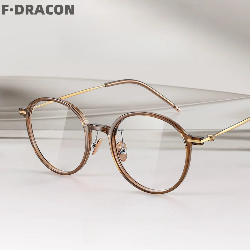 F·DRACON Ultra Light Titanium Eyeglass Frame Retro Round Men's And Women's Eyeglass Frame 9g Optical Prescription Frame 9206
