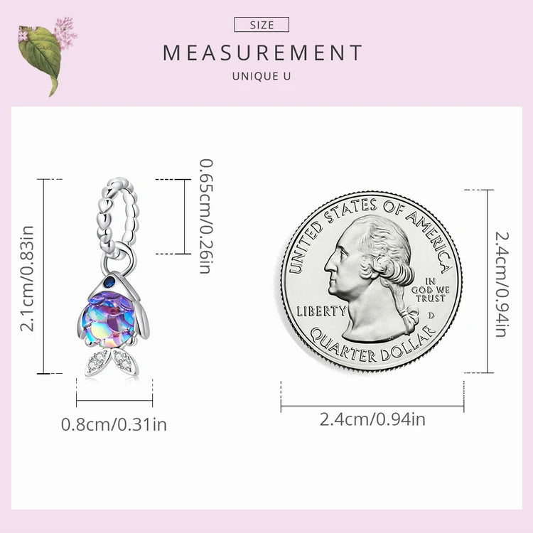 BISAER 925 Sterling Silver Charm Ocean Style Fish Dolphin Mermaid Shell Blue CZ Bead For Necklace&Bracelet DIY Fine Jewelry Gift