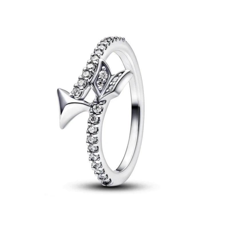 Original 925 Sterling Silver Red Pink Ring Heart Bow Sun Moon Colorful Crystal For Women Valentine's Birthday Gift DIY Jewelry