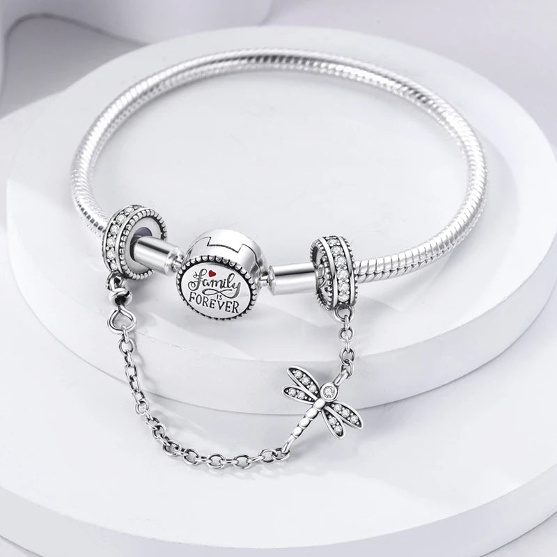 Safety Chain Charms Fit Original 925 Sterling Silver Charms Beads Moon Star Butterfly Heart Safety Chain for Women Jewelry Gift