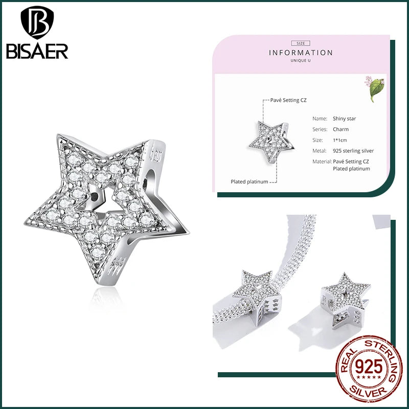 BISAER 925 Sterling Silver Charm Ocean Style Fish Dolphin Mermaid Shell Blue CZ Bead For Necklace&Bracelet DIY Fine Jewelry Gift