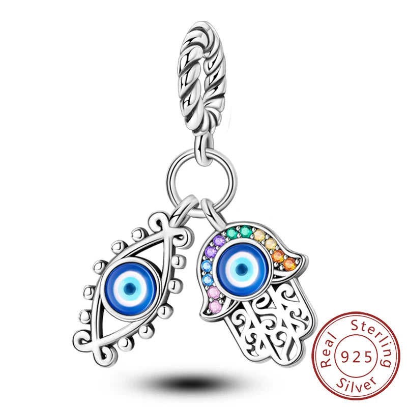 New 925 Silver Dream Charms Baeds Angel Devil's Eye Fatima's Hand Cross Charms Pendant Fit Original Bracelet Women Jewelry Gift