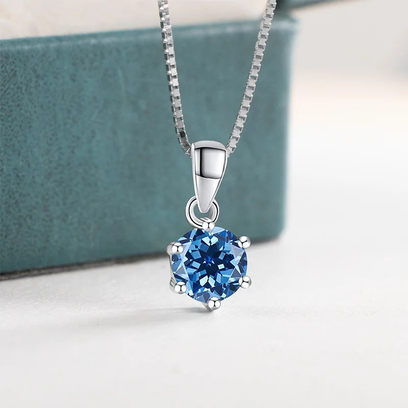 JoyceJelly 1 CT Real Moissanite Pendant Necklace For Women Royal Blue Color Moissanite 925 Sterling Silver Wedding Fine Jewelry