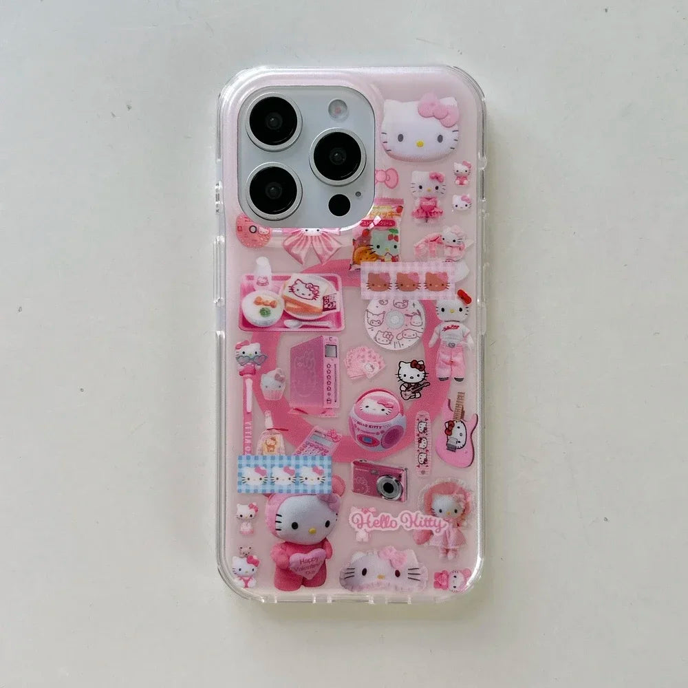 Sticker 3D Cute Sanrio Hello Kitty Magnetic Holder Magsafe Wireless Charge Phone Case For iPhone 17 16 15 14 13 Pro Max Cover