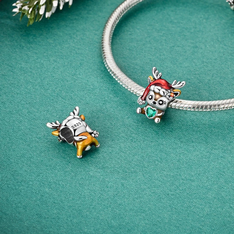 Christmas Charm Bead Pendant 925 Sterling Silver Christmas Elk Snowman Santa Claus Charm Fit Original Bracelet Women DIY Jewelry