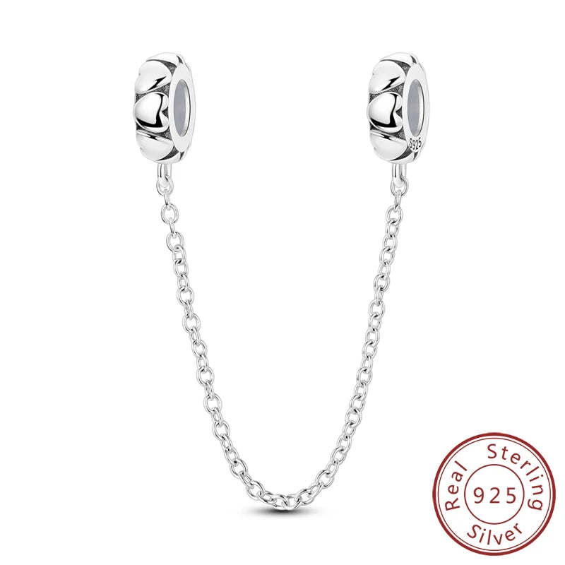 Safety Chain Charms Fit Original 925 Sterling Silver Charms Beads Moon Star Butterfly Heart Safety Chain for Women Jewelry Gift