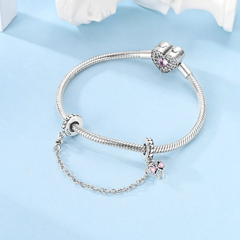 Safety Chain Charms Fit Original 925 Sterling Silver Charms Beads Moon Star Butterfly Heart Safety Chain for Women Jewelry Gift