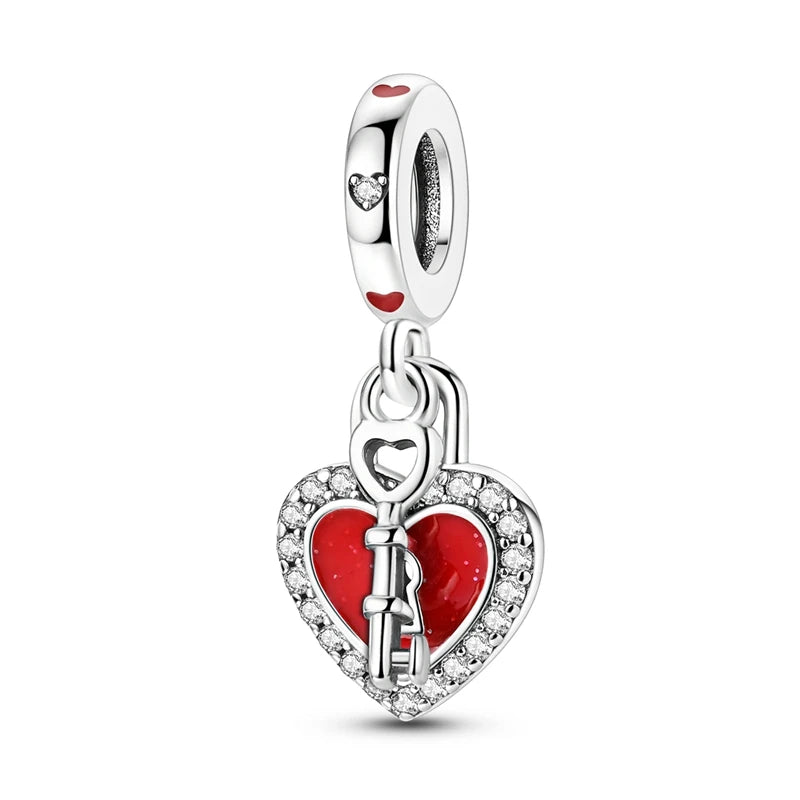 New 925 Sterling Silver Charms Bead Red Cherry Strawberry Love Heart Charm Fit Original Bracelet Pendant DIY Jewelry For Women