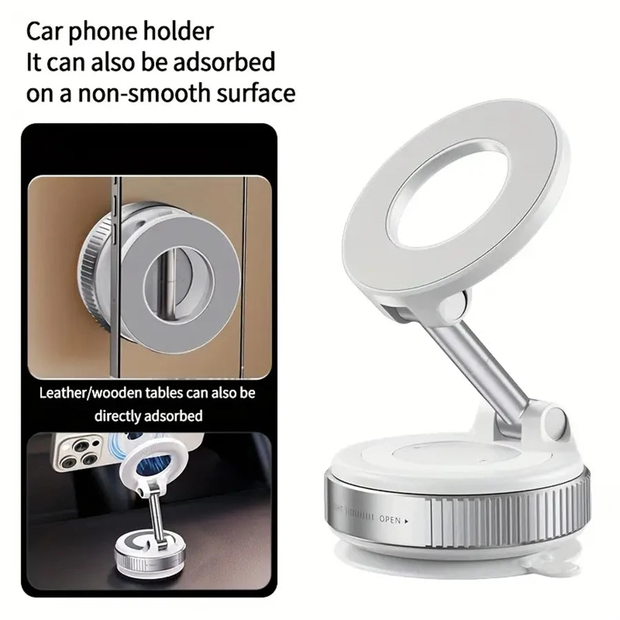 Upgraded Aluminum Alloy Vacuum Magnetic Car Phone Holder with 360° Rotation & Foldable Design Strong Magnetic Absorption