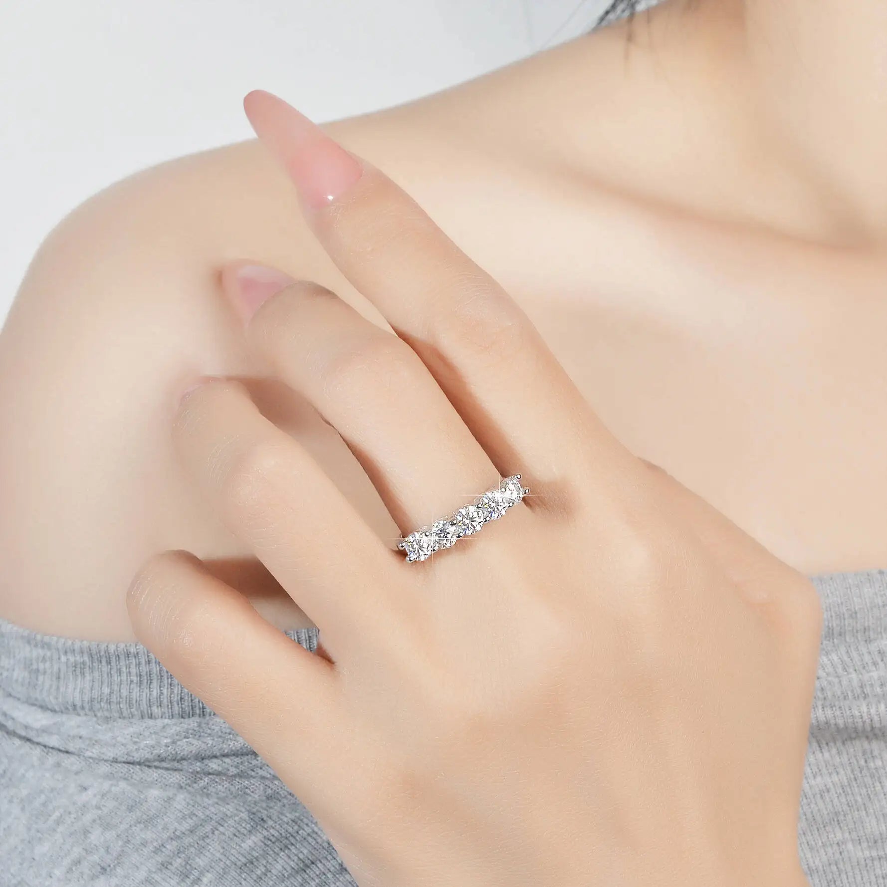 TY White Gold D Color 4mm Moissanite Ring For Women 925 Silver 1.5CT Stone Match Dia Wedding Band Bride S Sterling Sier GRA