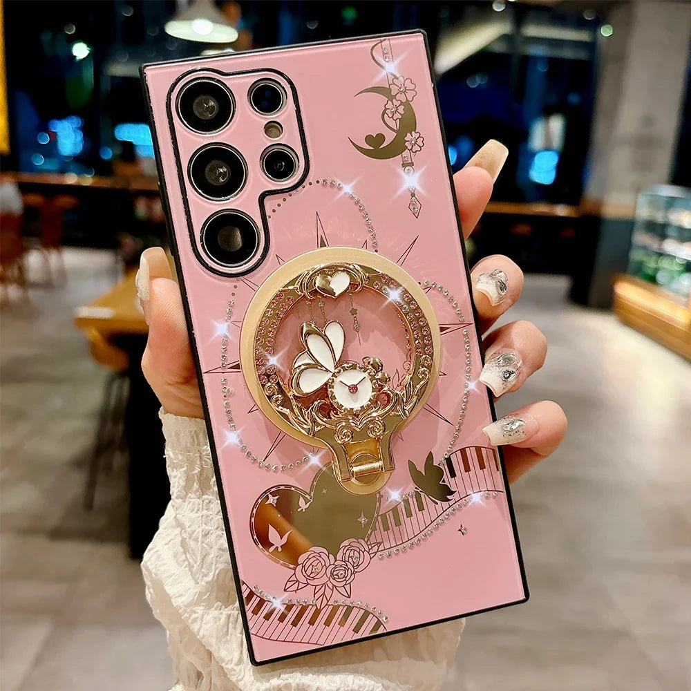 NEW Korea 360 ° Holder Magsafe Charging Phone Case for Samsung Galaxy S25 S24 S23 S22 Plus Ultra FE 5G PC+TPU Magnetic Hard Case