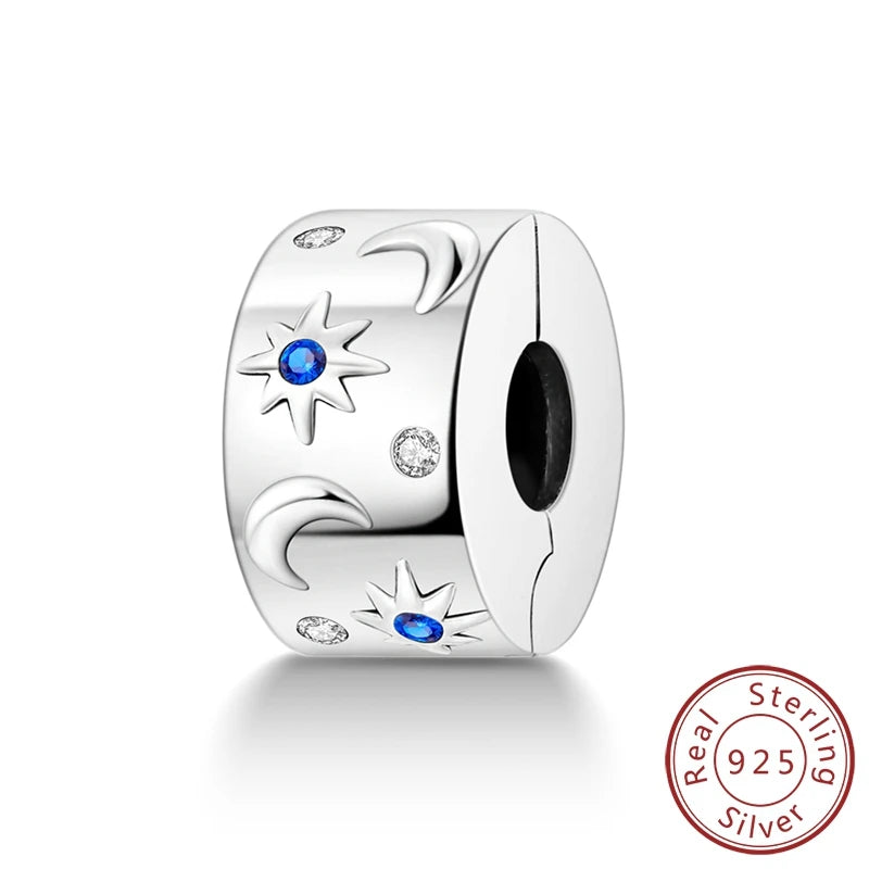 Charm Hot Sales 925 Sterling Silver Charms Beads CZ pave Round Clip Charms Fit Original Bracelet Necklace Charms Jewelry Gift