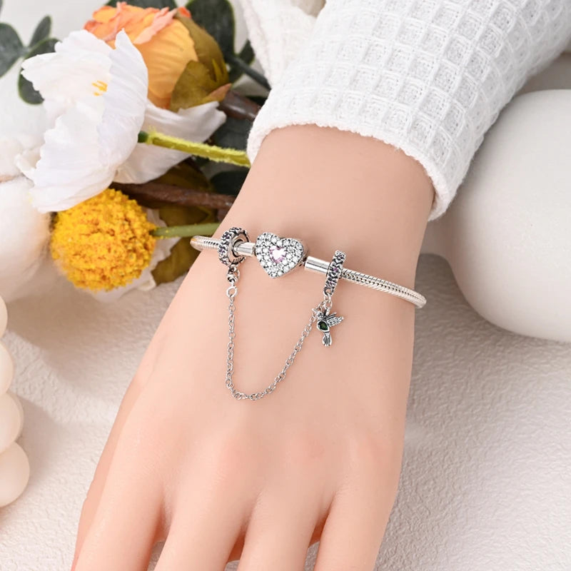 Safety Chain Charms Fit Original 925 Sterling Silver Charms Beads Moon Star Butterfly Heart Safety Chain for Women Jewelry Gift