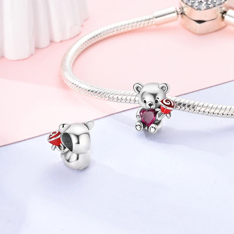 New 925 Sterling Silver Charms Bead Red Cherry Strawberry Love Heart Charm Fit Original Bracelet Pendant DIY Jewelry For Women