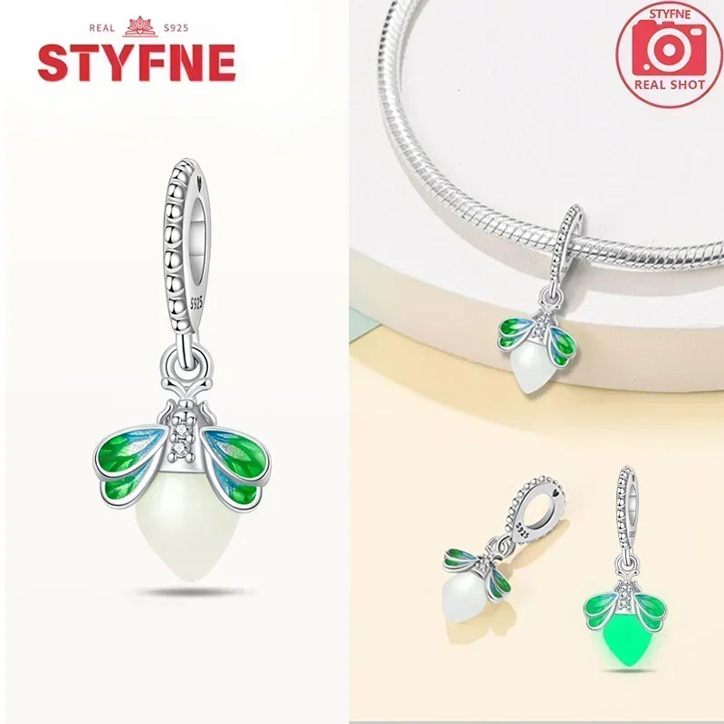 S925 Silver Glow-in-the-dark Firefly Charm Pendant Fit Original Charms Bracelet Gift Beads for Women Diy Fine Jewelry Gifts