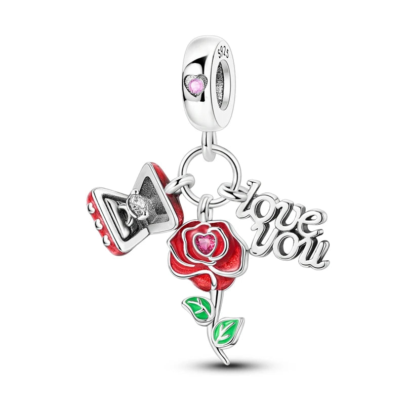 New 925 Sterling Silver Charms Bead Red Cherry Strawberry Love Heart Charm Fit Original Bracelet Pendant DIY Jewelry For Women