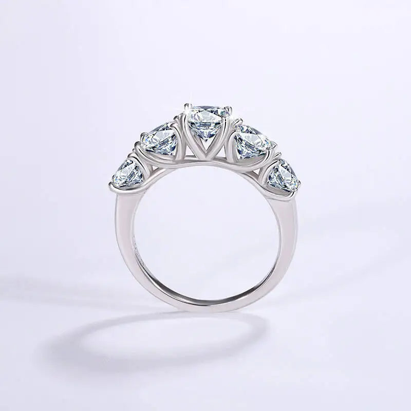 3.6CT All Moissanite Rings For Women 5 Stones Sparkling Dia Wedding Band 100% Sterling Silver Jewelry