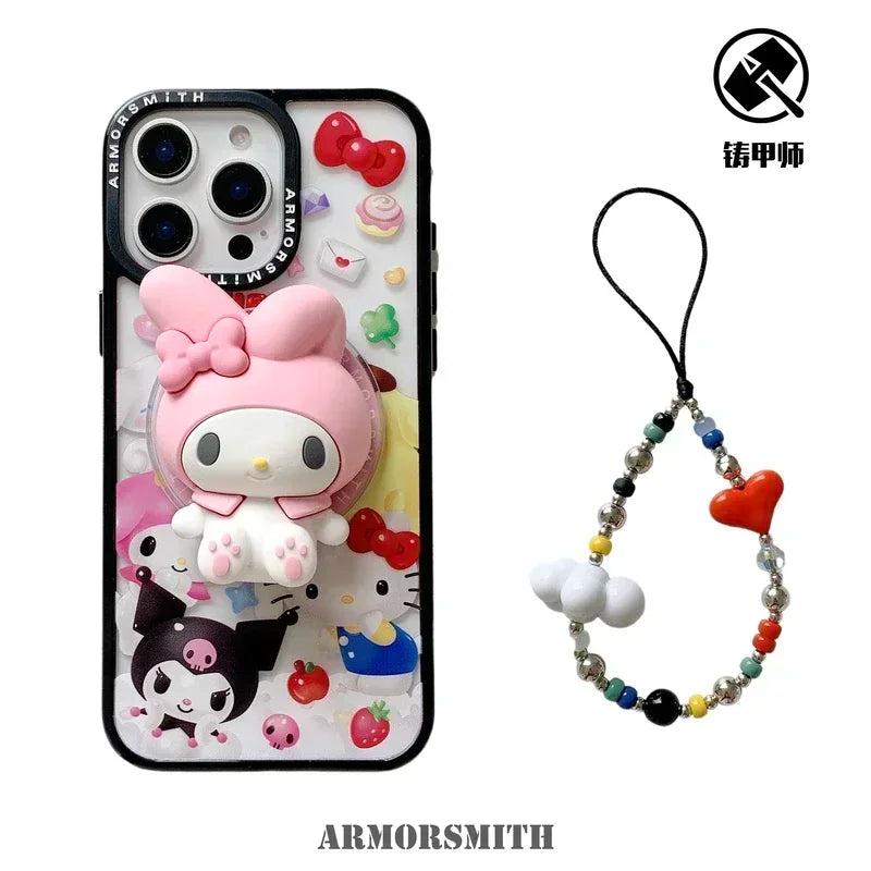 Magnetic Holder Magsafe Wireless Charge Phone Case For iPhone 16 15 14 13 12 11 Pro Max Sanrio Hello Kitty Kuromi Melody Cover