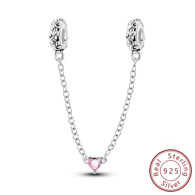 Safety Chain Charms Fit Original 925 Sterling Silver Charms Beads Moon Star Butterfly Heart Safety Chain for Women Jewelry Gift