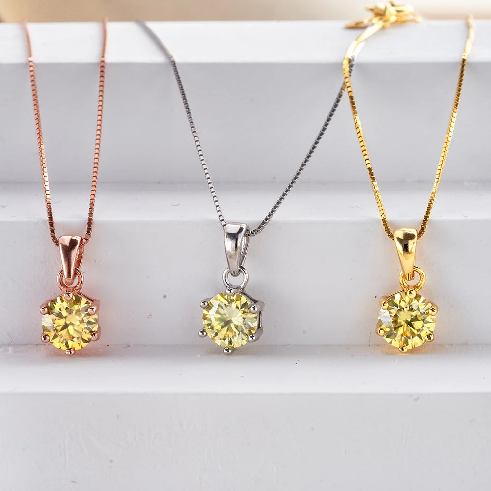 JoyceJelly 1 CT Real Moissanite Pendant Necklace For Women Royal Blue Color Moissanite 925 Sterling Silver Wedding Fine Jewelry