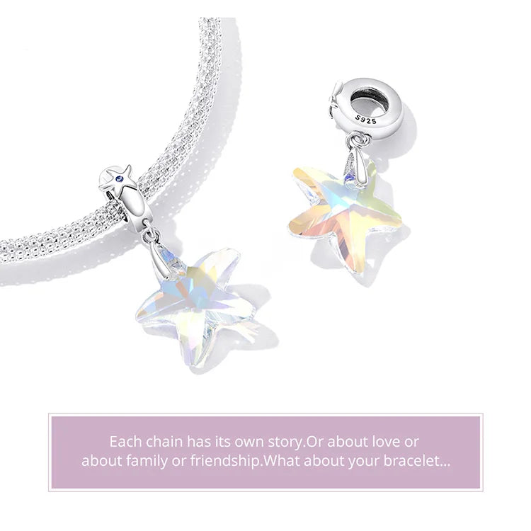 BISAER 925 Sterling Silver Charm Ocean Style Fish Dolphin Mermaid Shell Blue CZ Bead For Necklace&Bracelet DIY Fine Jewelry Gift