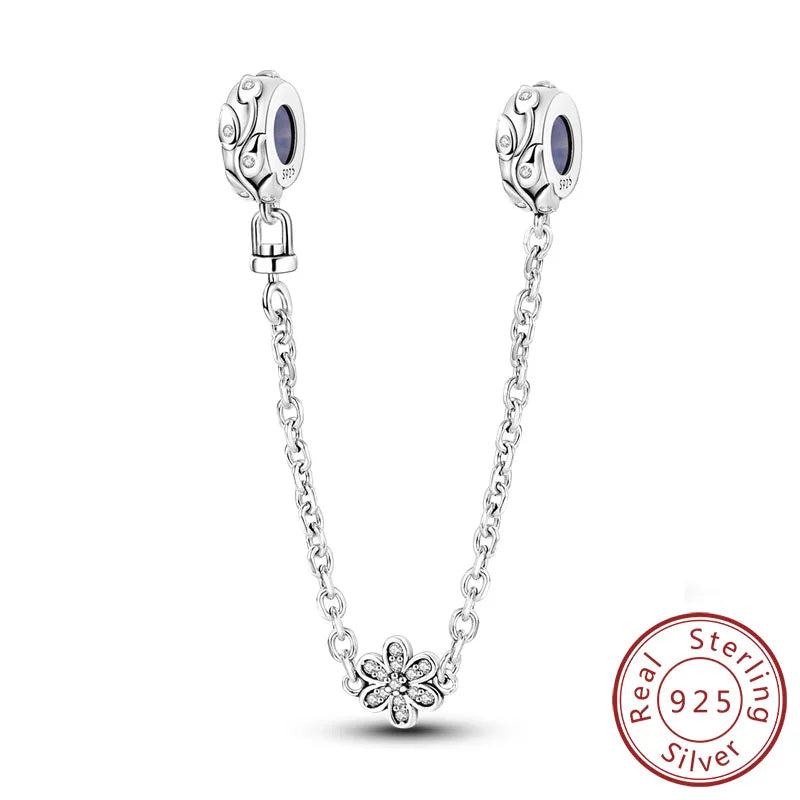 Safety Chain Charms Fit Original 925 Sterling Silver Charms Beads Moon Star Butterfly Heart Safety Chain for Women Jewelry Gift